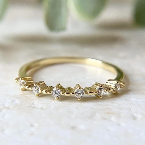 Dainty 14k Gold Plated CZ Ring 925 Sterling Silver Minimalist Stacking Ring - Picture 2 of 6